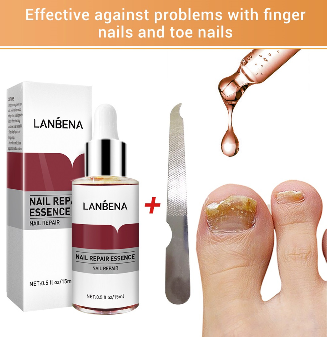 Picture of Lanbena Nail Repair Essence is used to treat and repair damaged or infected nails