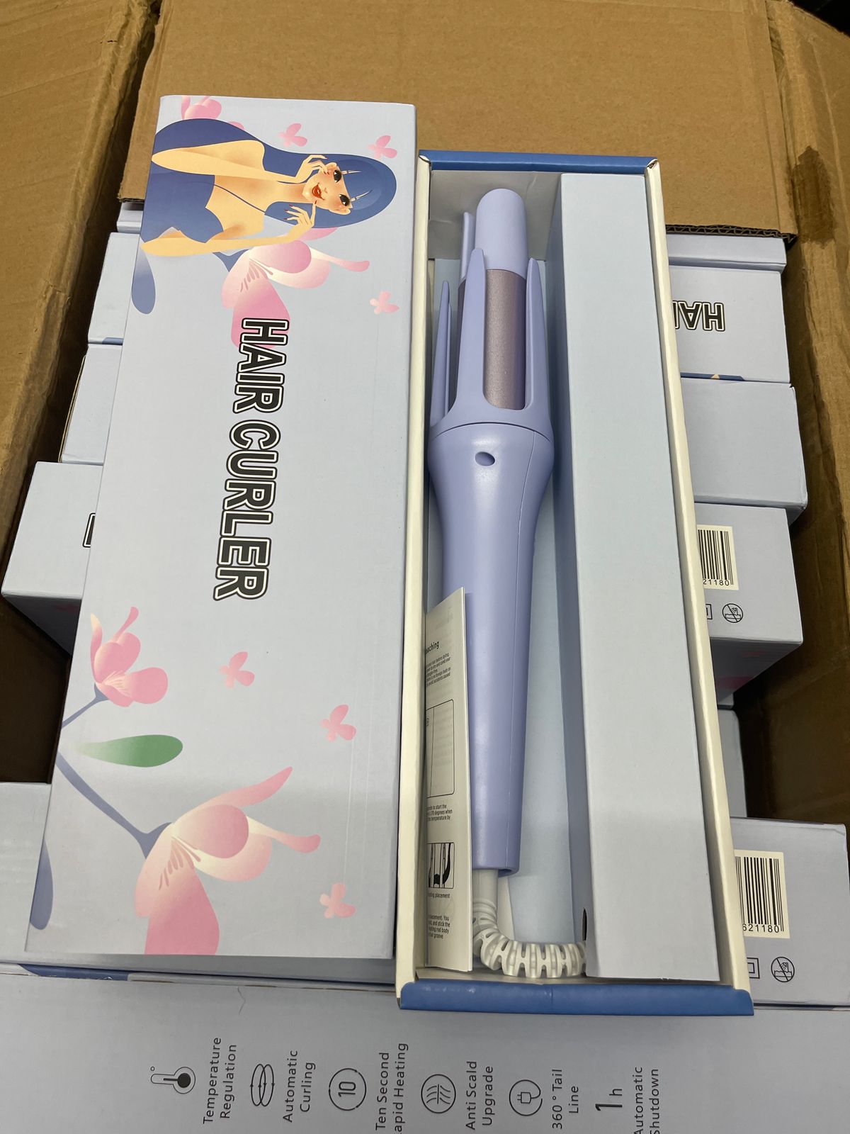 Picture of Anti-tangle Hair Curler 32mm Ceramic Hair Curling Iron with Adjustable Temperatures Anti-scald Wavy Curly Hair Roller Stick for Women uk Plug Automatic Hair Curling Iron