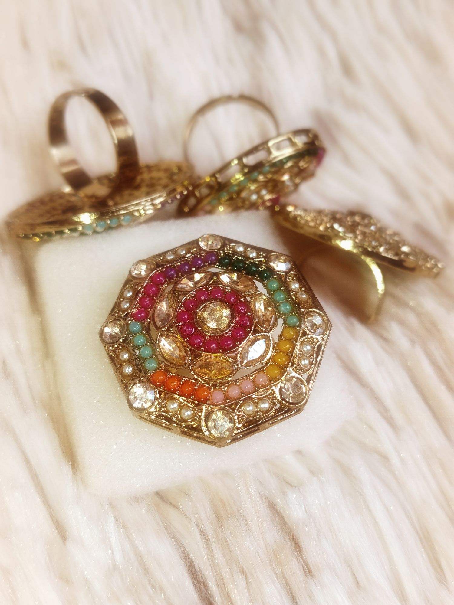 Picture of Indian Gold Plated Pearl Ston Finger Ring  MULTICOLOR For Women - Ring For Girls