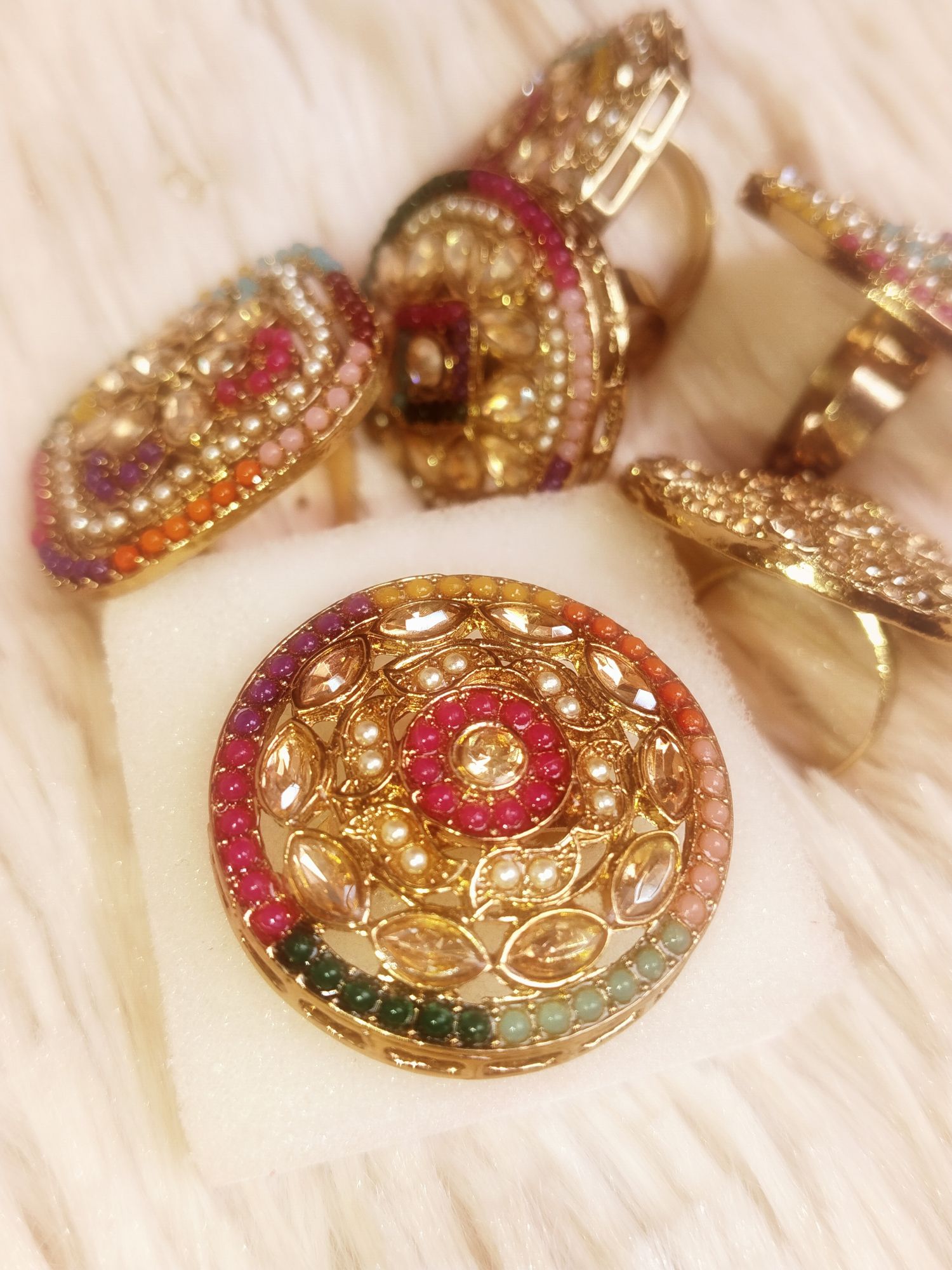 Picture of Indian Gold Plated Pearl Ston Finger Ring  MULTICOLOR For Women - Ring For Girls