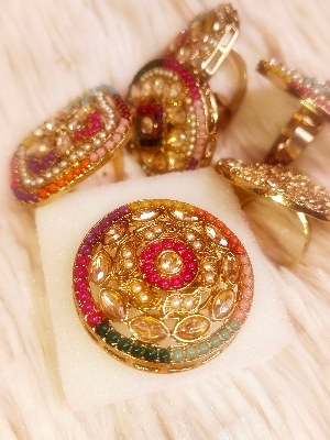 Picture of Indian Gold Plated Pearl Ston Finger Ring  MULTICOLOR For Women - Ring For Girls