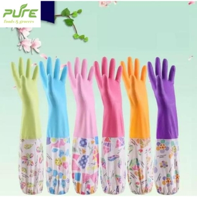 Picture of High Quality Silicone Dish Washing Kitchen Hand Gloves (Multicolor), Kitchen Hand Gloves 1Pair