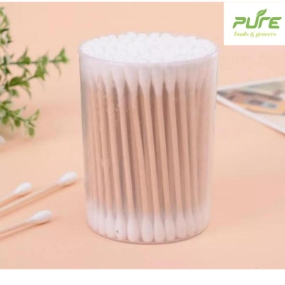 Picture of 150 Pcs Approx. Cotton Swab Double Head Cotton Buds Wooden with round plastic box