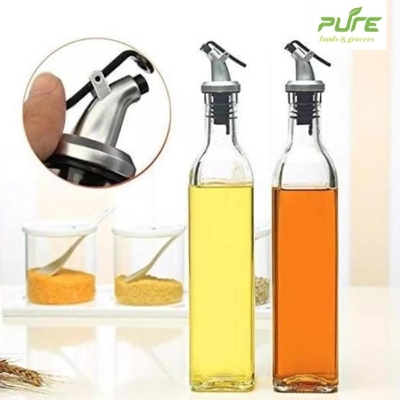 Picture of 2 Pcs Oil Savings Glass Jar Kitchen Oil Glass Jar 250 ml, Kitchen Oil Glass Jar impressive design, Kitchen Cooking glass Cruet 250 ml Oil Container Carafe Olive Oil Vinegar Clear Dispenser glas