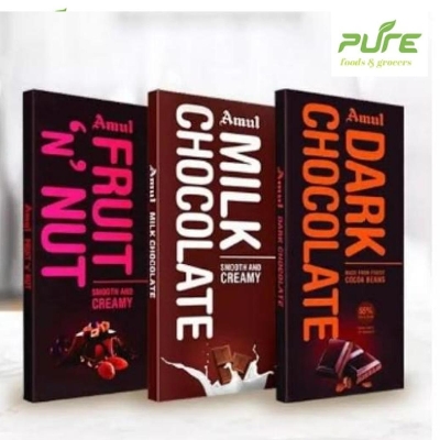 Picture of Amul 3 Flavour Chocolate Combo Pack | Total 450gm | 150gm Each | Dark, Milk, Fruit N Nut