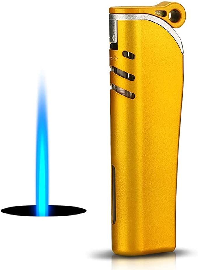 Picture of Yellow Metal Turbo jet Windows Gas Lighter Windproof Gas Refillable Butane Gas Lighter Inflatable Lighter Gadgets For Men Gas Refillable