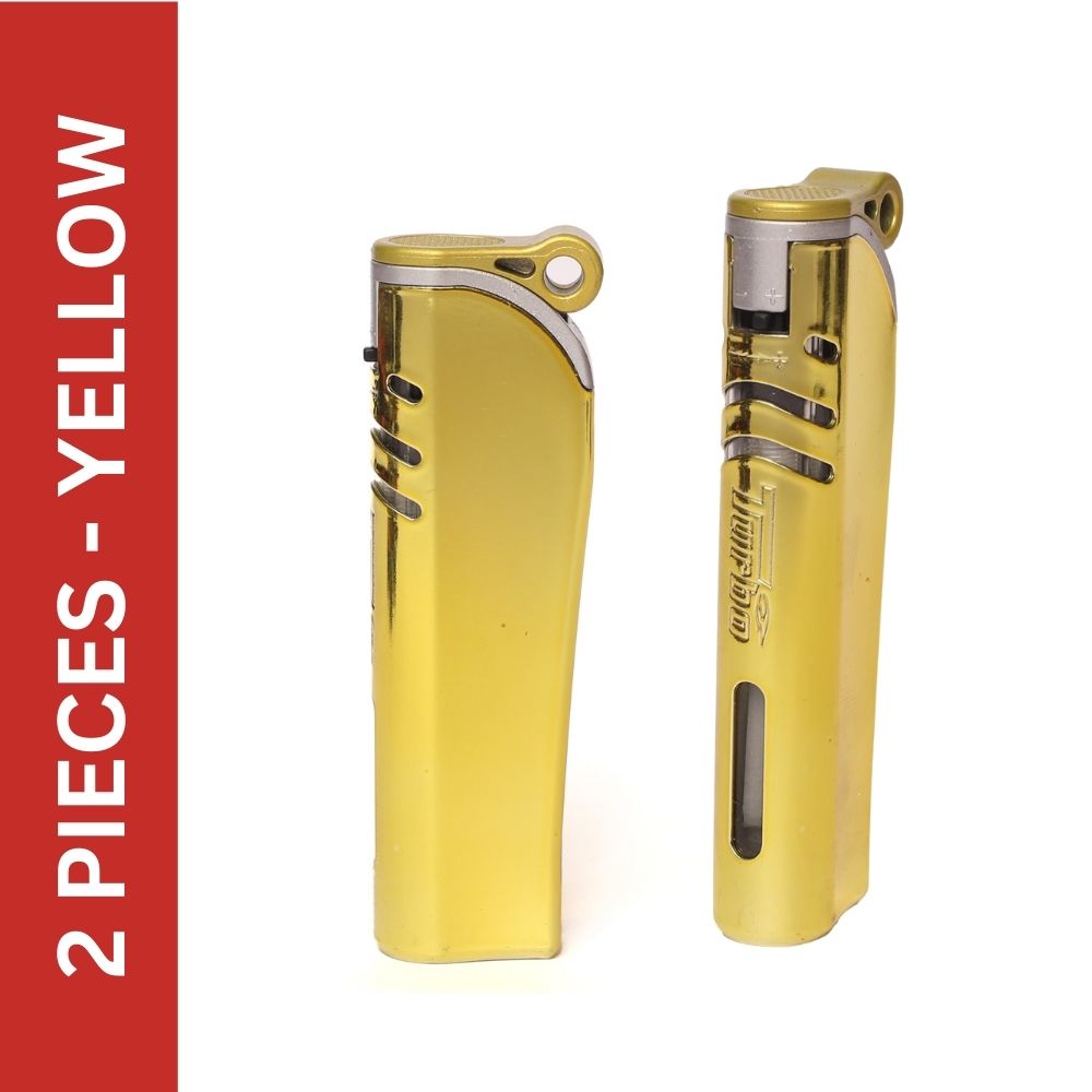 Picture of 2pcs Yellow Metal Turbo jet Windows Gas Lighter Windproof Gas Refillable Butane Gas Lighter Inflatable Lighter Gadgets For Men Gas Refillable