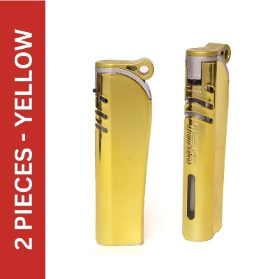 Picture of 2pcs Yellow Metal Turbo jet Windows Gas Lighter Windproof Gas Refillable Butane Gas Lighter Inflatable Lighter Gadgets For Men Gas Refillable