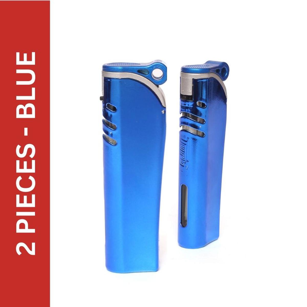 Picture of 2pcs Blue Metal Turbo jet Windows Gas Lighter Windproof Gas Refillable Butane Gas Lighter Inflatable Lighter Gadgets For Men Gas Refillable