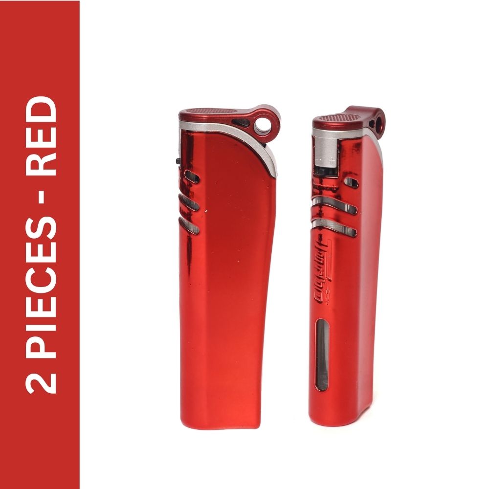 Picture of 2pcs Red Metal Turbo jet Windows Gas Lighter Windproof Gas Refillable Butane Gas Lighter Inflatable Lighter Gadgets For Men Gas Refillable