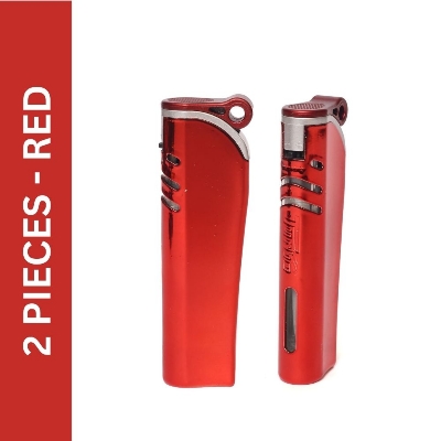 Picture of 2pcs Red Metal Turbo jet Windows Gas Lighter Windproof Gas Refillable Butane Gas Lighter Inflatable Lighter Gadgets For Men Gas Refillable
