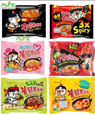 Picture of 6 Flavor Ramen Noodles, Six Flavor Ramen Noodles 3x Spicy Ramen, 2x Spicy Ramen, Hot Chicken Ramen, Ramen CARBONARA, Hot Chicken Cheese, jjajang ramen 6 pice