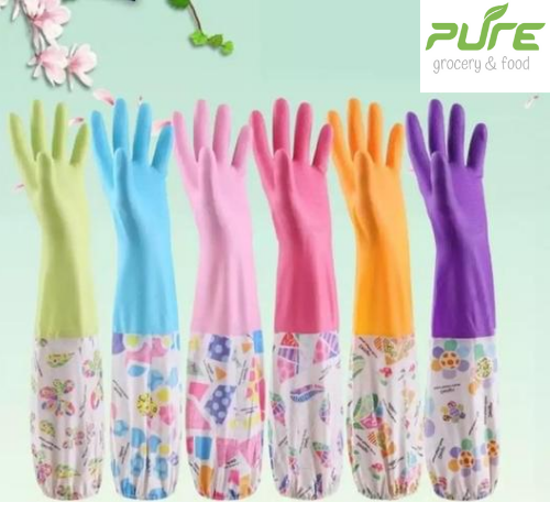 Picture of High Quality Silicone Dish Washing Kitchen Hand Gloves (Multicolor), Kitchen Hand Gloves 1Pair