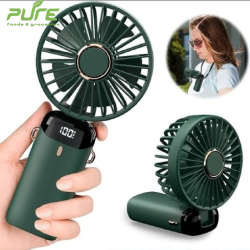 Picture of Handheld Mini Fan Foldable Portable Neck Hanging Fans 5 Speed USB Rechargeable Fan with Phone Stand and Display Screen