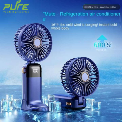 Picture of Handheld Mini Fan Foldable Portable Neck Hanging Fans 5 Speed USB Rechargeable Fan with Phone Stand and Display Screen