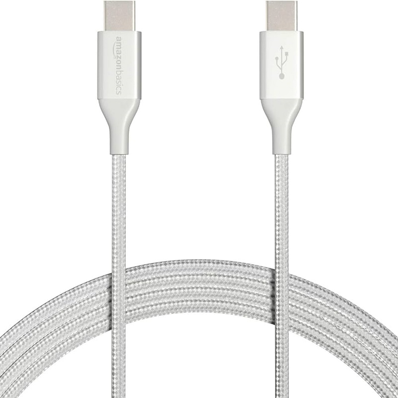 Picture of Amazon Basics USB-C to USB-C 2.0 Fast Charger Cable, Nylon Braided Cord, 480Mbps Speed, USB-IF Certified, for Apple iPhone 15, iPad, Samsung Galaxy, Tablets, Laptops, 6 Foot, Silver