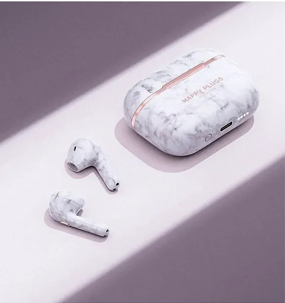 Picture of Happy Plugs Hope Antibacterial Wireless Earbuds White Marble Edition