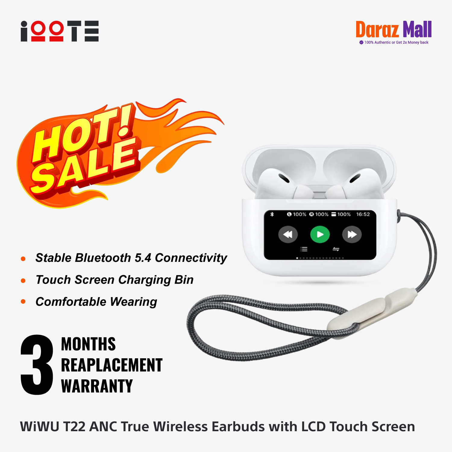 Picture of WiWU T22 ANC True Wireless Earbuds with LCD Touch Screen