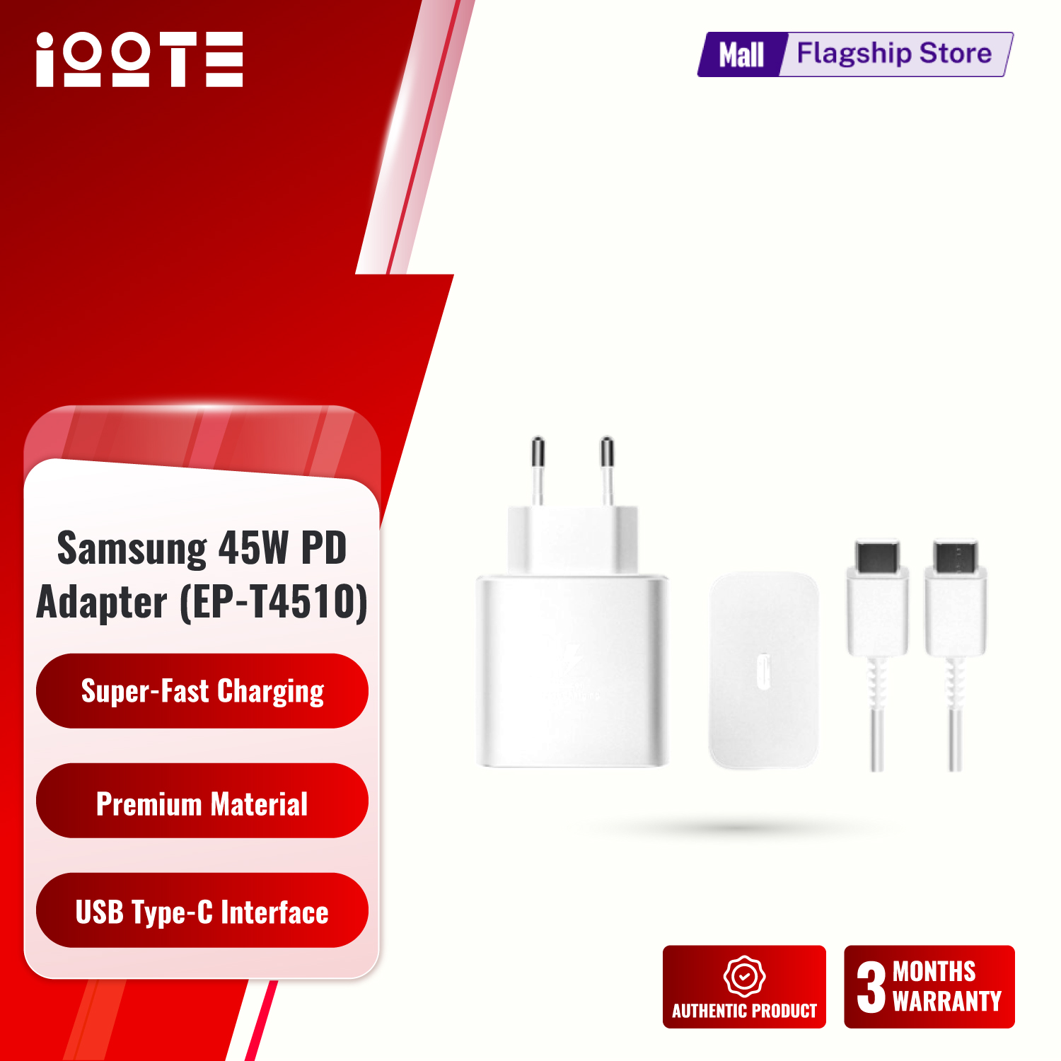 Picture of Samsung 45w PD Power Adapter with Type-C Cable 2 Pin (EP-T4510)
