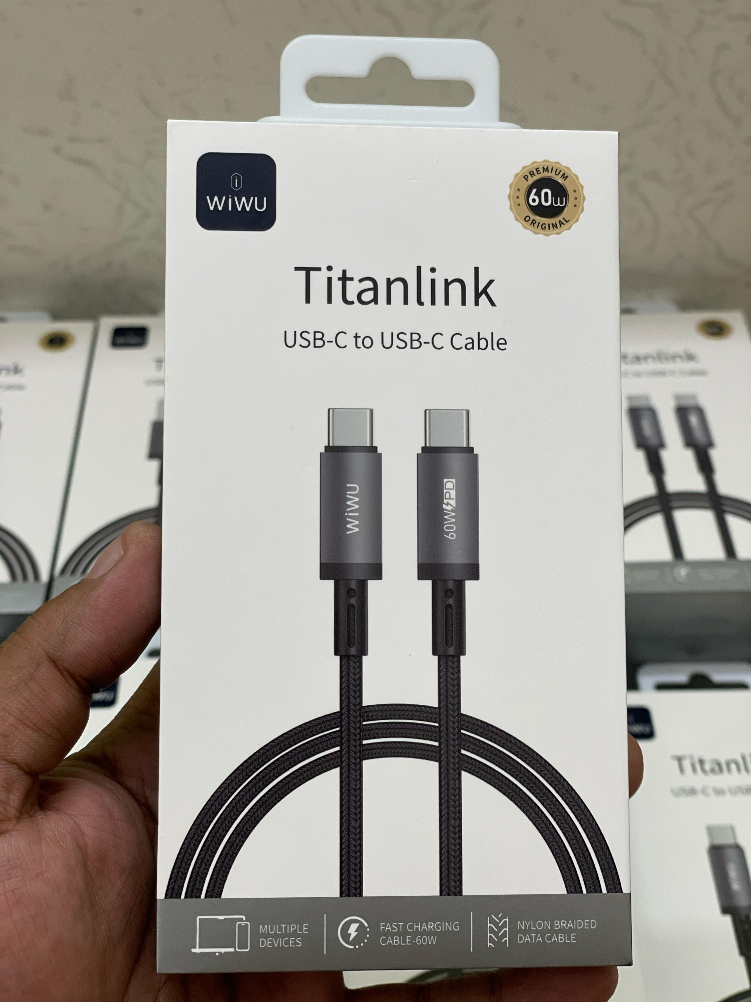Picture of WiWU 1M Aluminum alloy Nylon braided TITAN LINK Series Charging Cable with 60W USB-C to C #Wi-C057