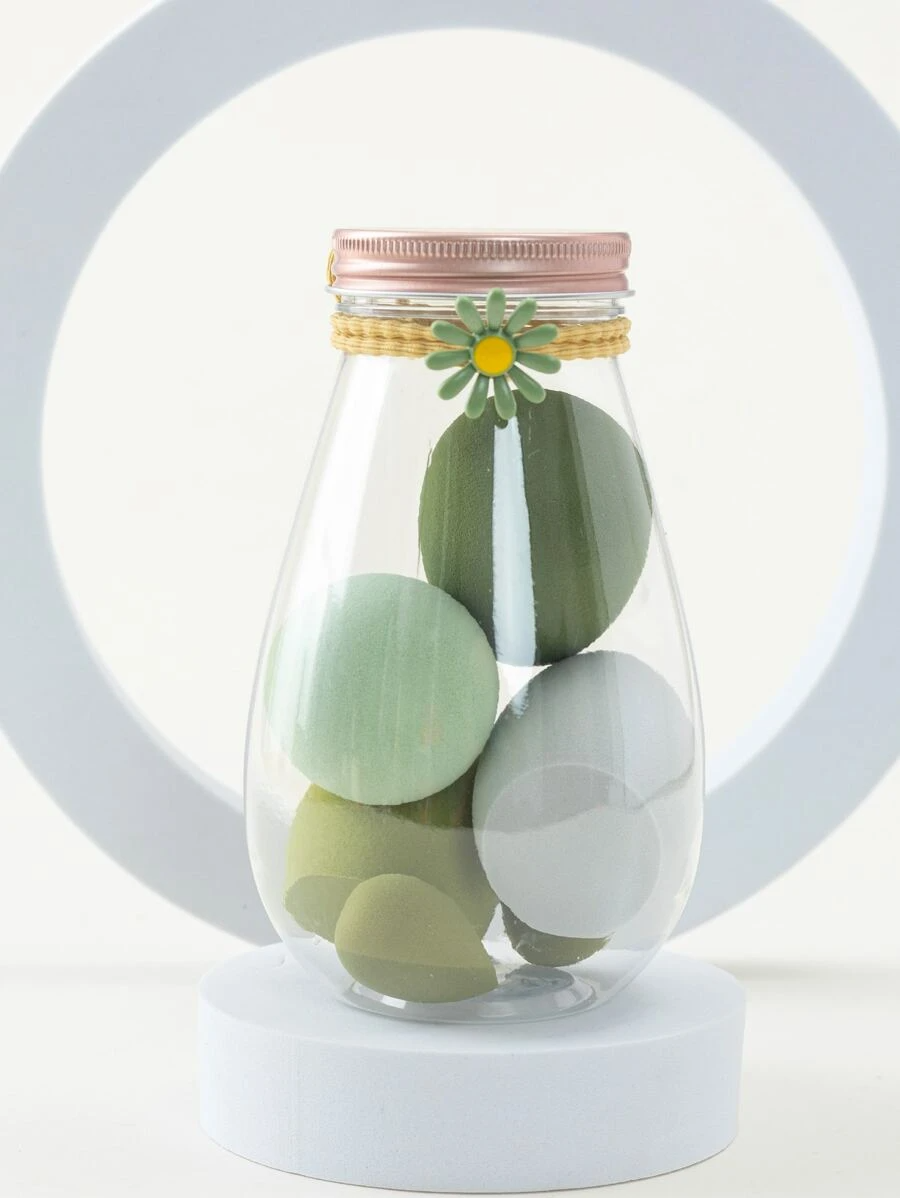 Picture of 6 piece Beauty Blender Makeup Puff Set With Cute bottle - Makeup Sponge Puff set - Green Color Set