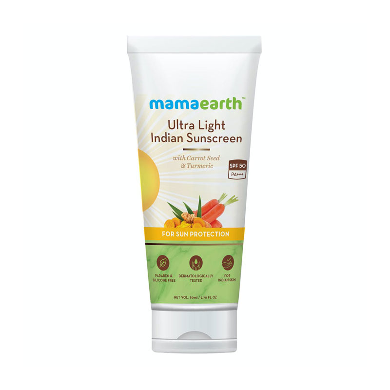 Picture of Mamaearth Ultra Light Indian Sunscreen with Carrot Seed, Turmeric and SPF 50 PA+++ (80ml)