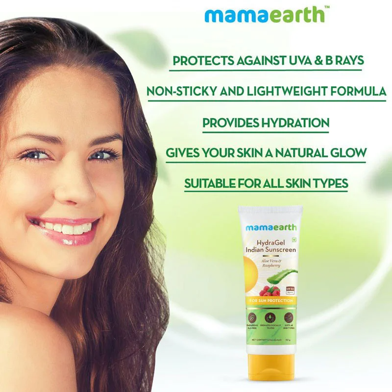 Picture of Mamaearth Hydragel Indian Sunscreen With Aloe Vera And Raspberry For Sun Protection - 50gm