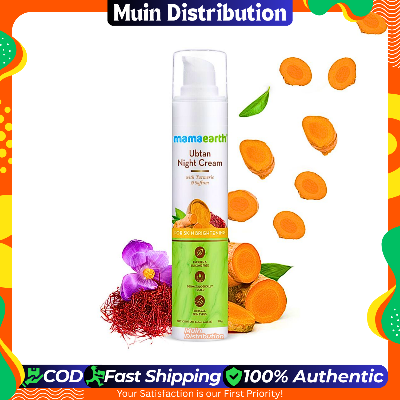 Picture of Mamaearth Ubtan Night Cream with Saffron & Turmeric | Revives Dull, Damaged Skin & Restores Natural Glow | Overnight Restorative & Non-Greasy Formula | 1.76 Oz/50g