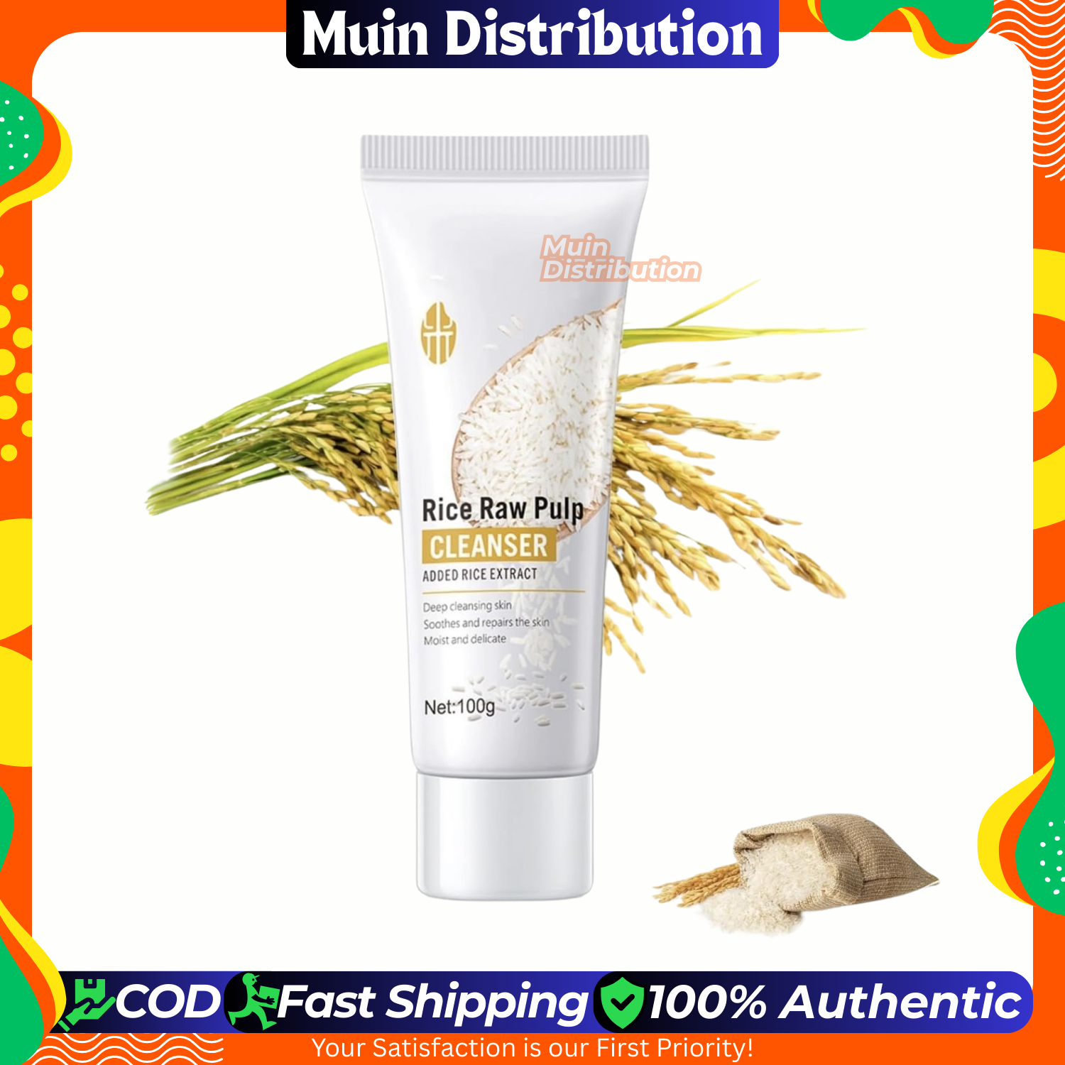 Picture of Bioaqua Rice Raw Pulp Facial Cleanser Face Wash Foam Moisturizing Brighten Shrink Pores Rejuvenation Skin Face Skin Care 100g - Face Wash