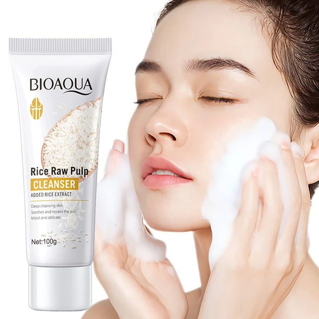 Picture of Bioaqua Rice Raw Pulp Facial Cleanser Face Wash Foam Moisturizing Brighten Shrink Pores Rejuvenation Skin Face Skin Care 100g - Face Wash