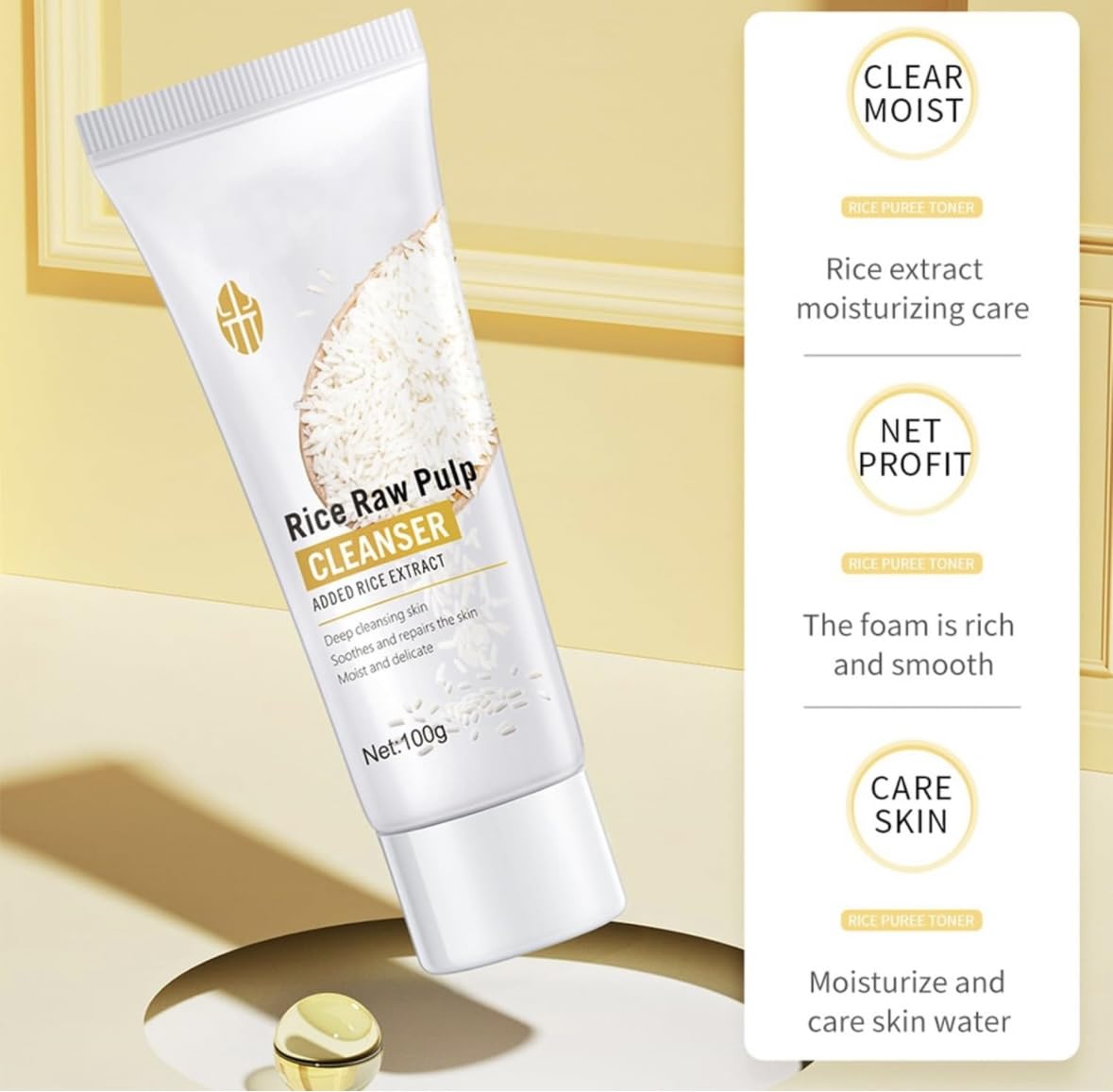 Picture of Bioaqua Rice Raw Pulp Facial Cleanser Face Wash Foam Moisturizing Brighten Shrink Pores Rejuvenation Skin Face Skin Care 100g - Face Wash