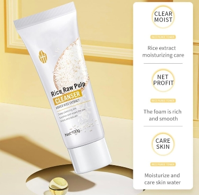 Picture of Bioaqua Rice Raw Pulp Facial Cleanser Face Wash Foam Moisturizing Brighten Shrink Pores Rejuvenation Skin Face Skin Care 100g - Face Wash