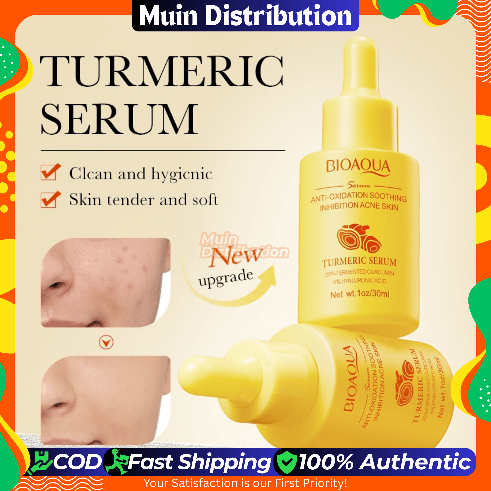 Picture of BIOAQUA Turmeric Serum Anti-Oxidation Soothing Inhibition Acne Skin Essence - 30ml