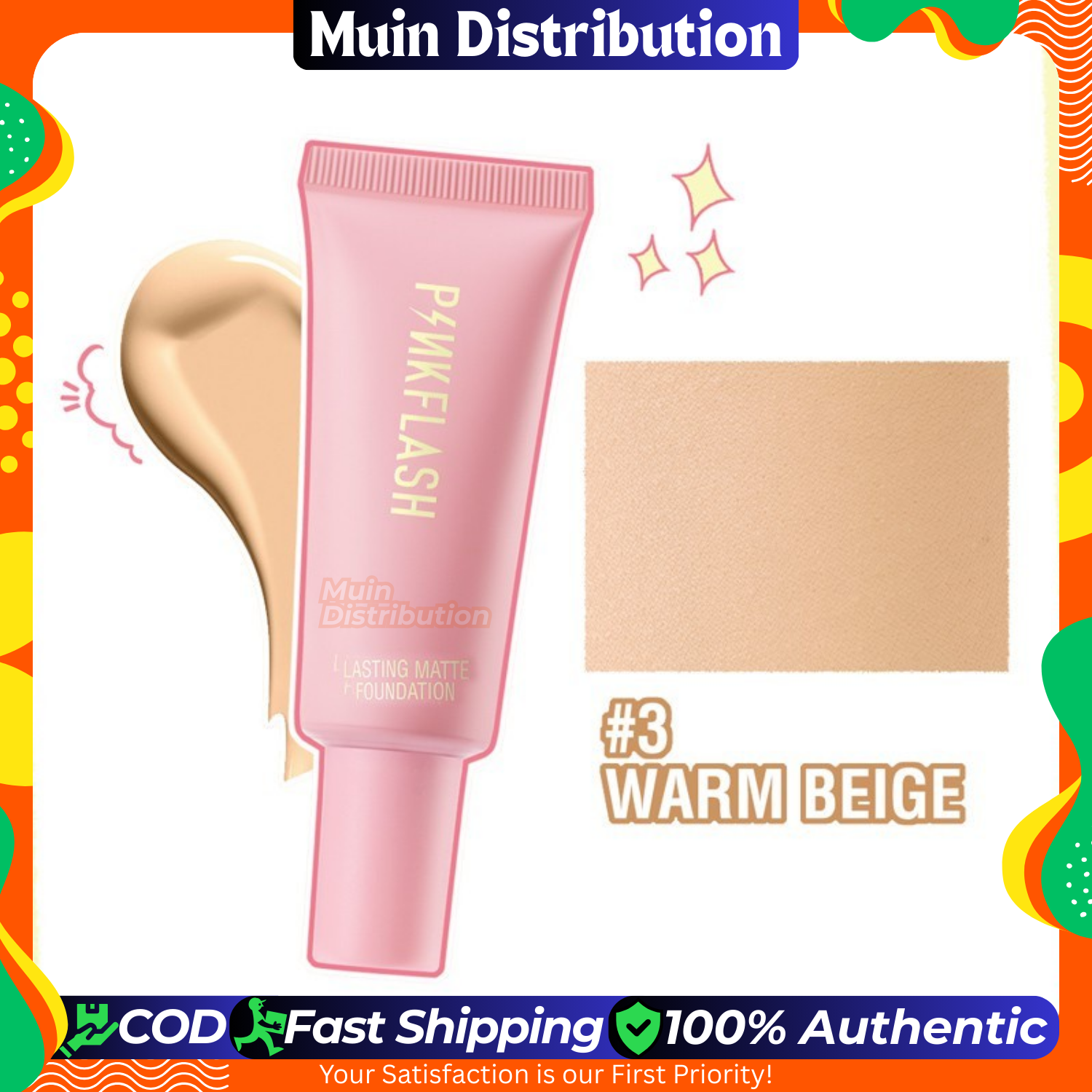 Picture of PinkFlash Foundation #3 Warm Beige (Suitable for Natural Warm) OhMySelf Foundation Weightless Lasting All Day High Coverage Oil Control Matte - 25g