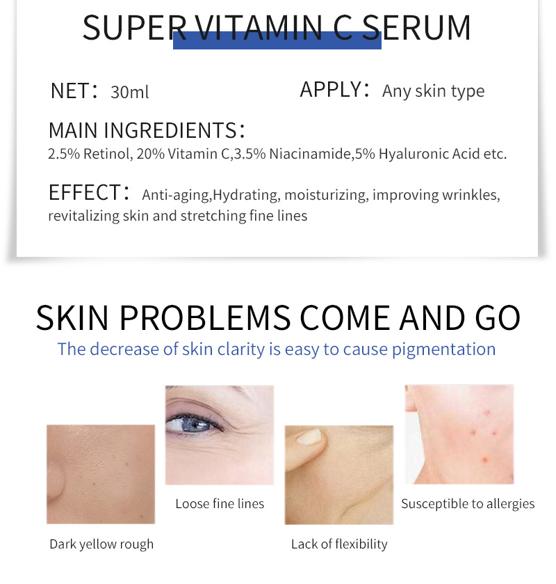 Picture of MELAO Vitamin Super Serum Contains 2.5% Retinol +20% Vitamin C+3.59% Niacinamide +5% Hyaluronic Acid To Lighten and Repair Face-30ML