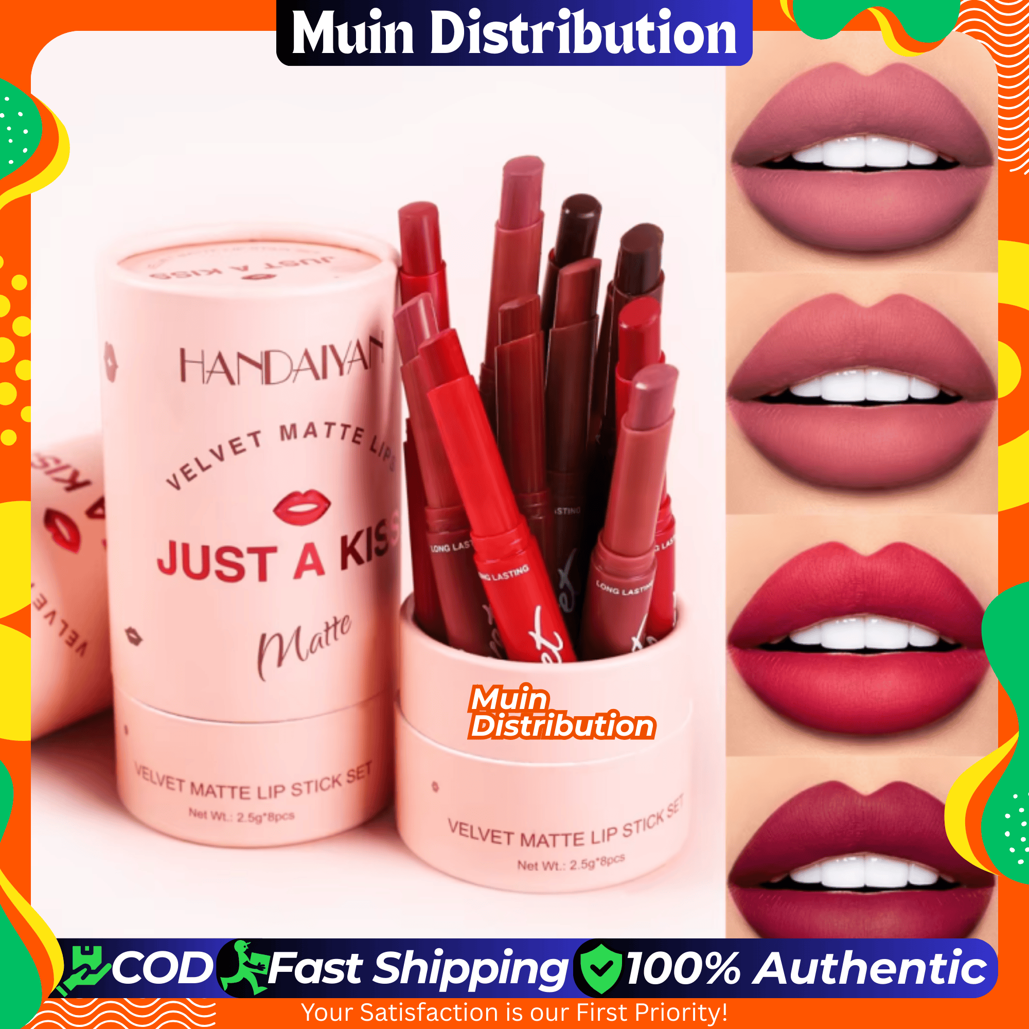 Picture of HANDAIYAN Just a Kiss velvet Lipstick set of 8 pcs