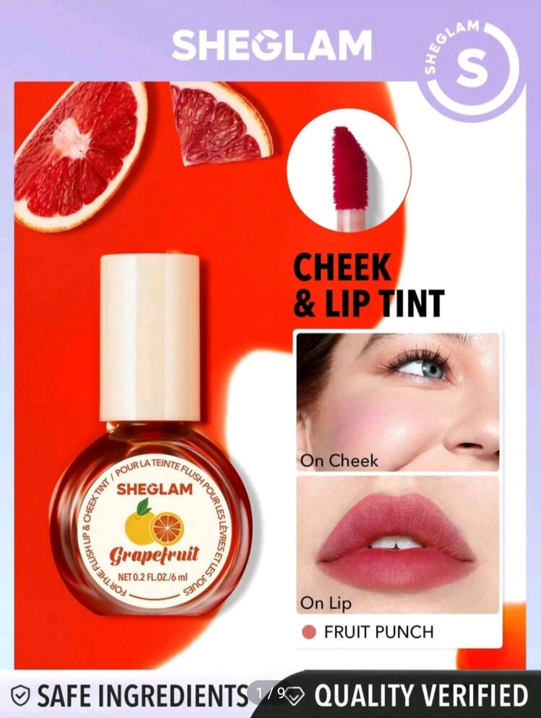 Picture of SHEGLAM For The Flush Lip & Cheek Tint-Fruit Punch Long-Lasting Matte Finish Lip Tint Easy-To-Use Lightweight Blush Moisturizing Lip Stain Liquid Lipstick Pink Liquid Lipstick-Grapefruit