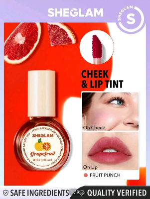 Picture of SHEGLAM For The Flush Lip & Cheek Tint-Fruit Punch Long-Lasting Matte Finish Lip Tint Easy-To-Use Lightweight Blush Moisturizing Lip Stain Liquid Lipstick Pink Liquid Lipstick-Grapefruit