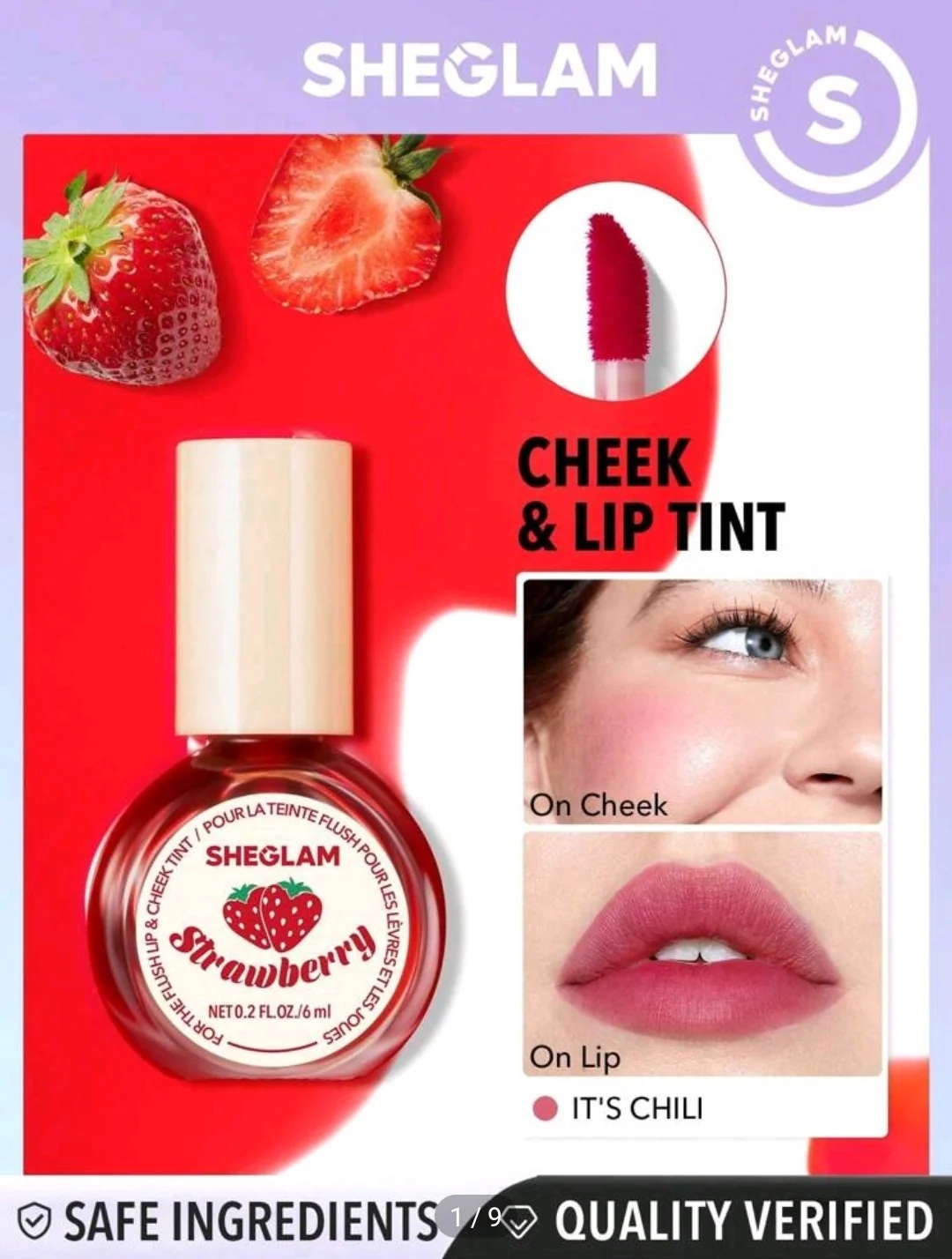 Picture of SHEGLAM For The Flush Lip & Cheek Tint-Fruit Punch Long-Lasting Matte Finish Lip Tint Easy-To-Use Lightweight Blush Moisturizing Lip Stain Liquid Lipstick Pink Liquid Lipstick-Strawberry