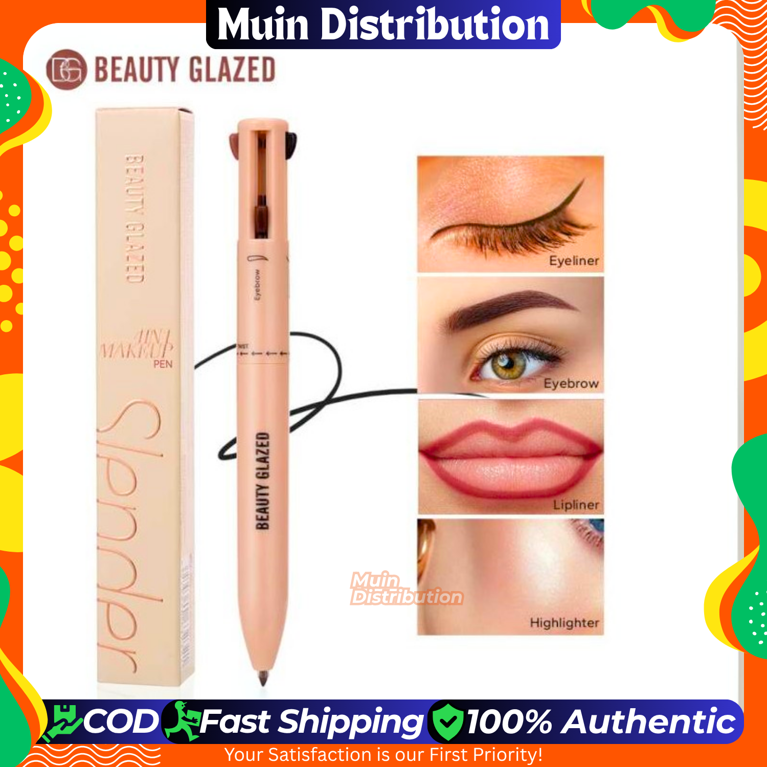 Picture of Beauty Glazed 4 In 1 Makeup Pen - Eyeliner, EyeBrow Lipliner & Highlighter