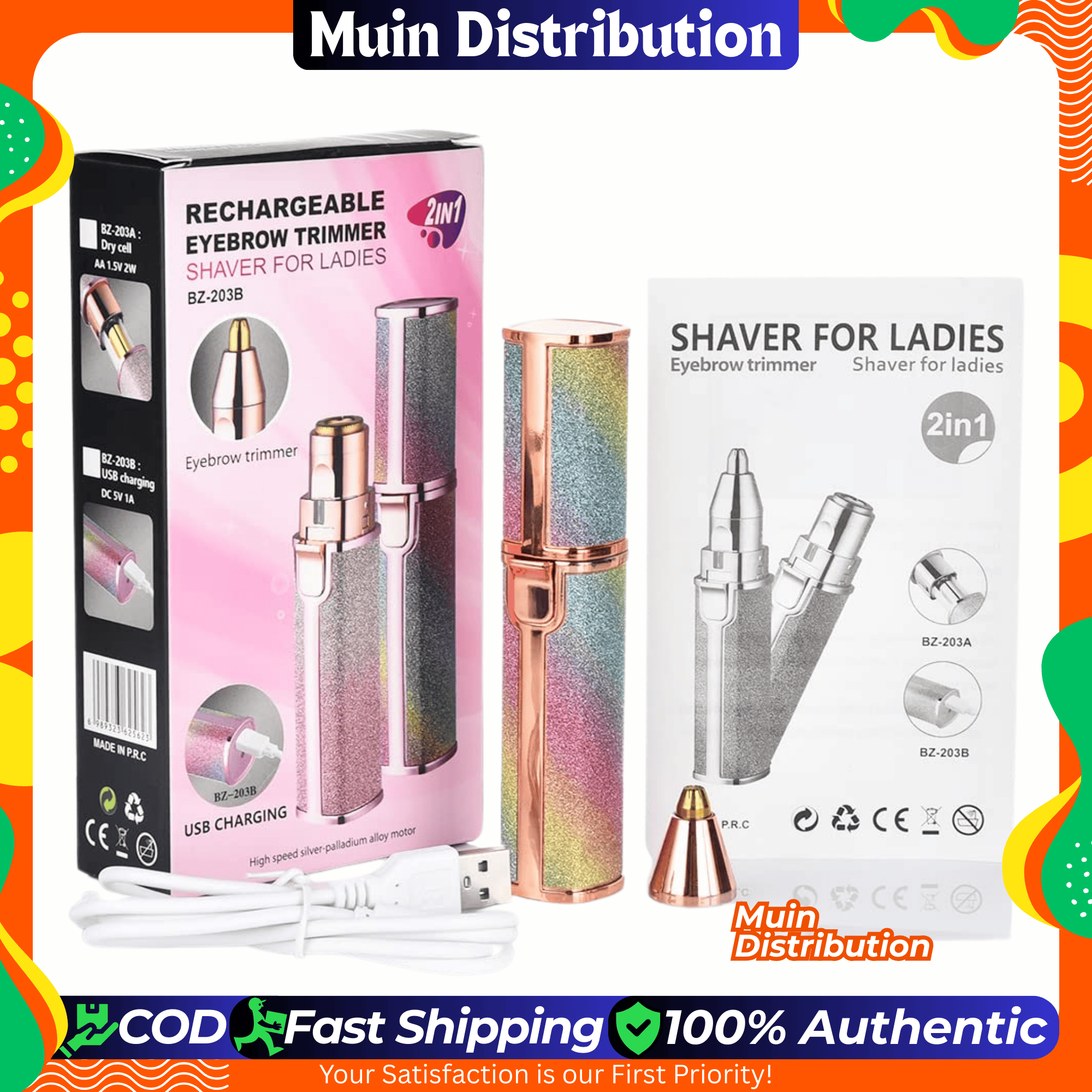 Picture of 2 In 1 Rechargeable Painless Eyebrow Shaver Hair Remover Battery Operated Eyebrow Trimmer Facial Hair Remover - Eyebrow Trimmer