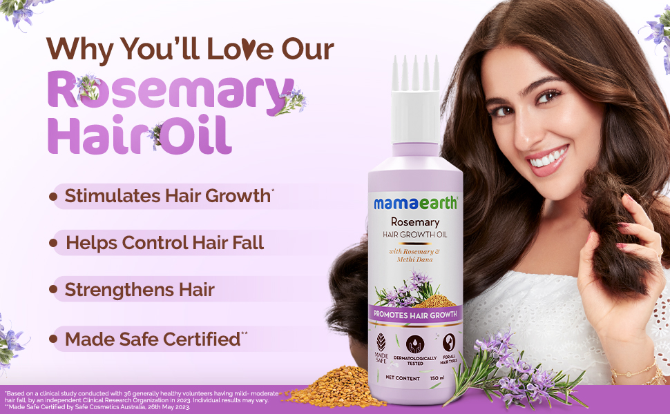 Picture of Mamaearth Rosemary Hair Oil for Hair Growth & Hair Fall Control with Fenugreek Seed | Strengthens Roots, Non-Sticky & Natural Scalp Oil for Men & Women | 150ml (5.07 Fl Oz)