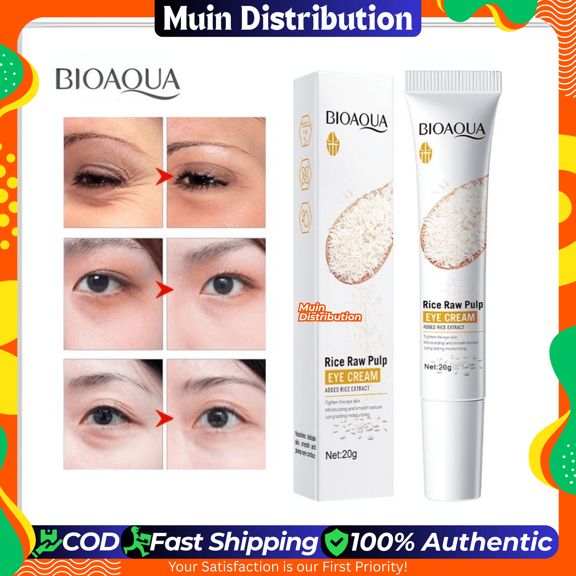 Picture of BIOAQUA Rice Raw Pulp Eye Cream - 20g for Lighting Eyes Firming Eye Creams Anti Dark Circle Moisturizing Eyes Skin Care