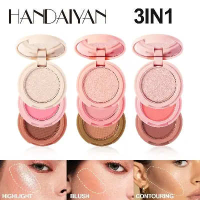 Picture of HANDAIYAN (01) 3-In-1 Face Bronzer Highlighter Makeup Palette Matte Pearlescent Blush Contouring Shadow Brighten Three-layer All-in-one Palette