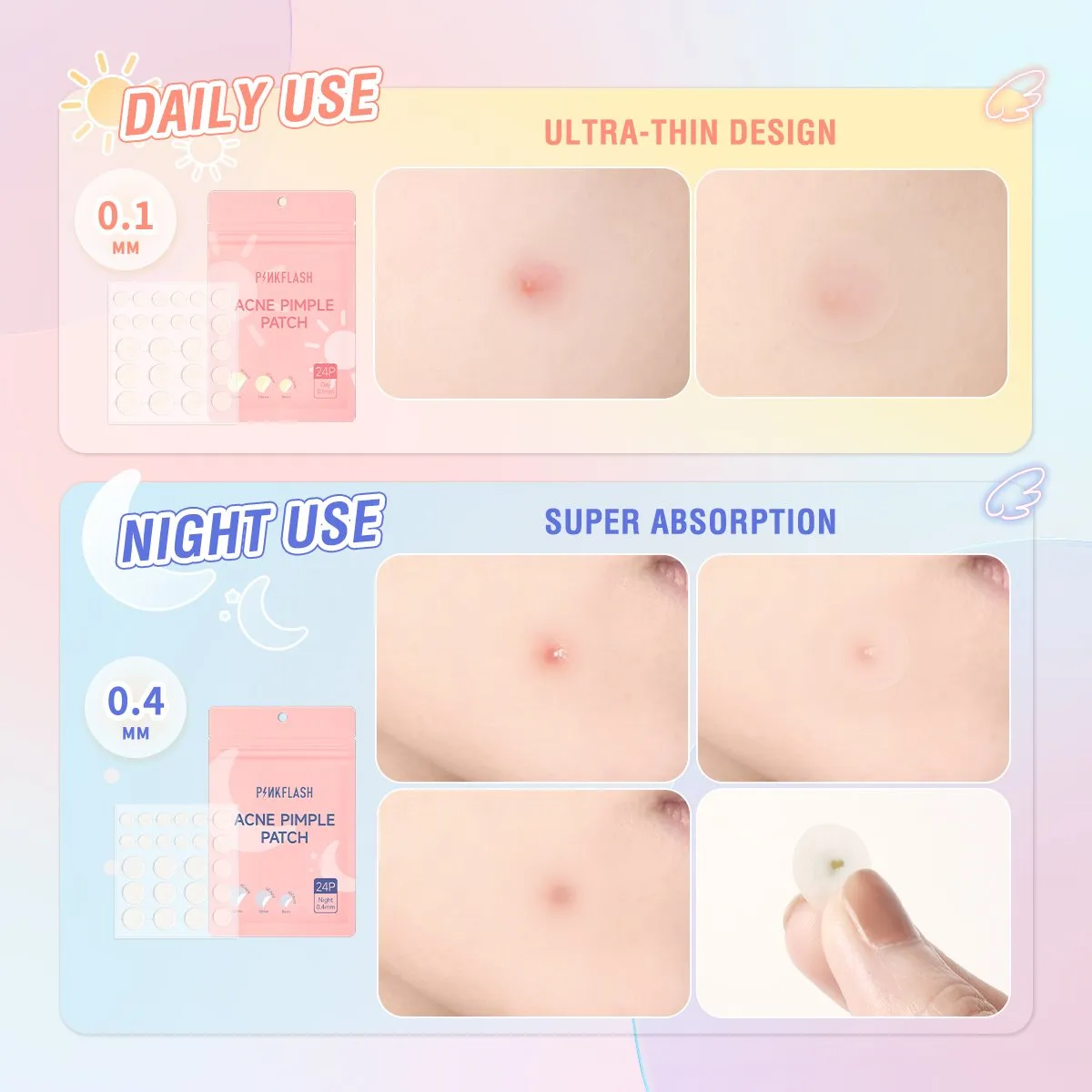 Picture of PINKFLASH Acne Pimple Patch for Day / Night (Pack of 24pcs) - Acne Patch / Acne Care