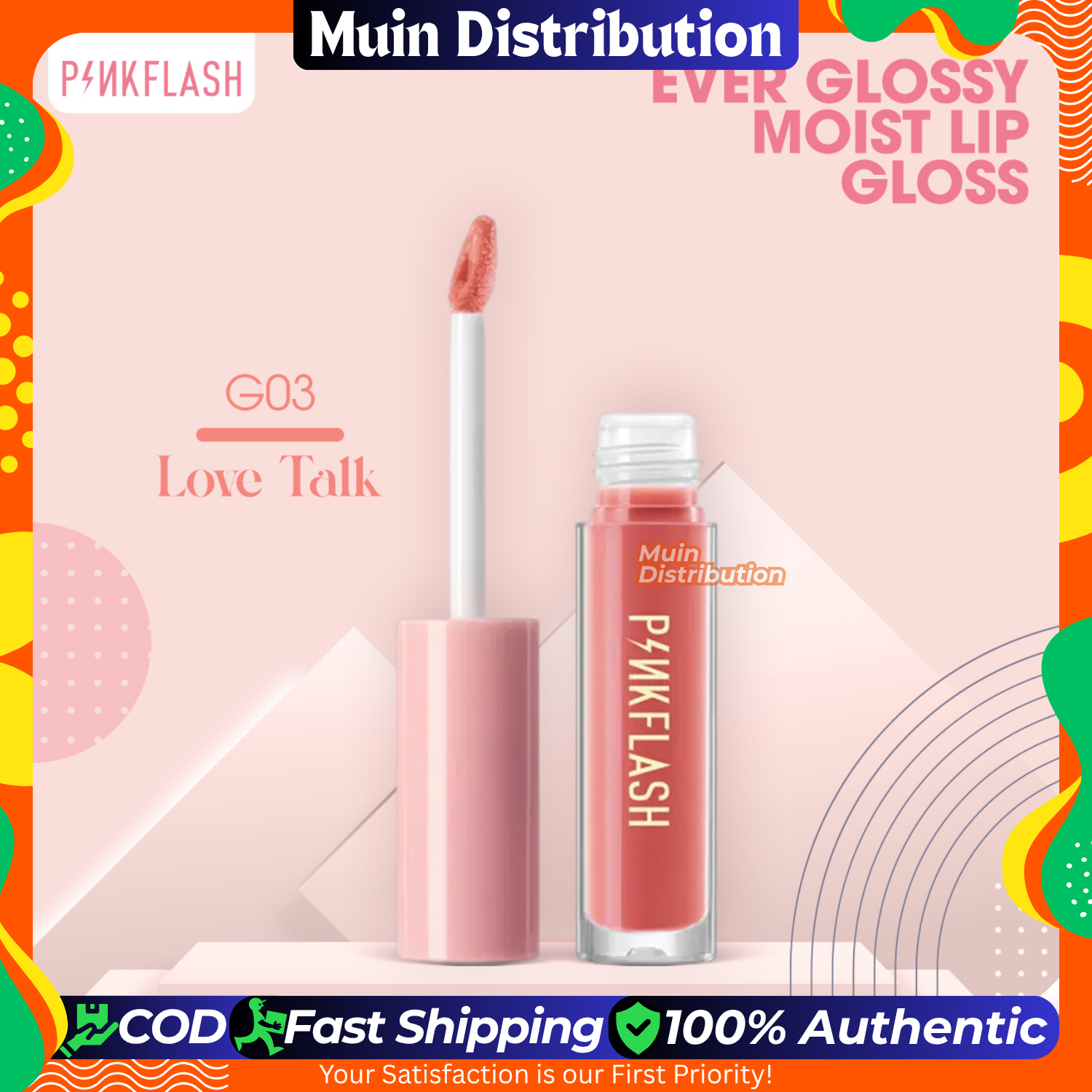 Picture of PinkFlash Lip Gloss #G03 Love Talk (Bright coral red) Ever Glossy Moist Lip Gloss - 2.3g