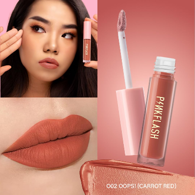Picture of PinkFlash Lipstick #O02 Oops! (Carrot Red) Melting Matte Waterproof Lipcream - 2.3g