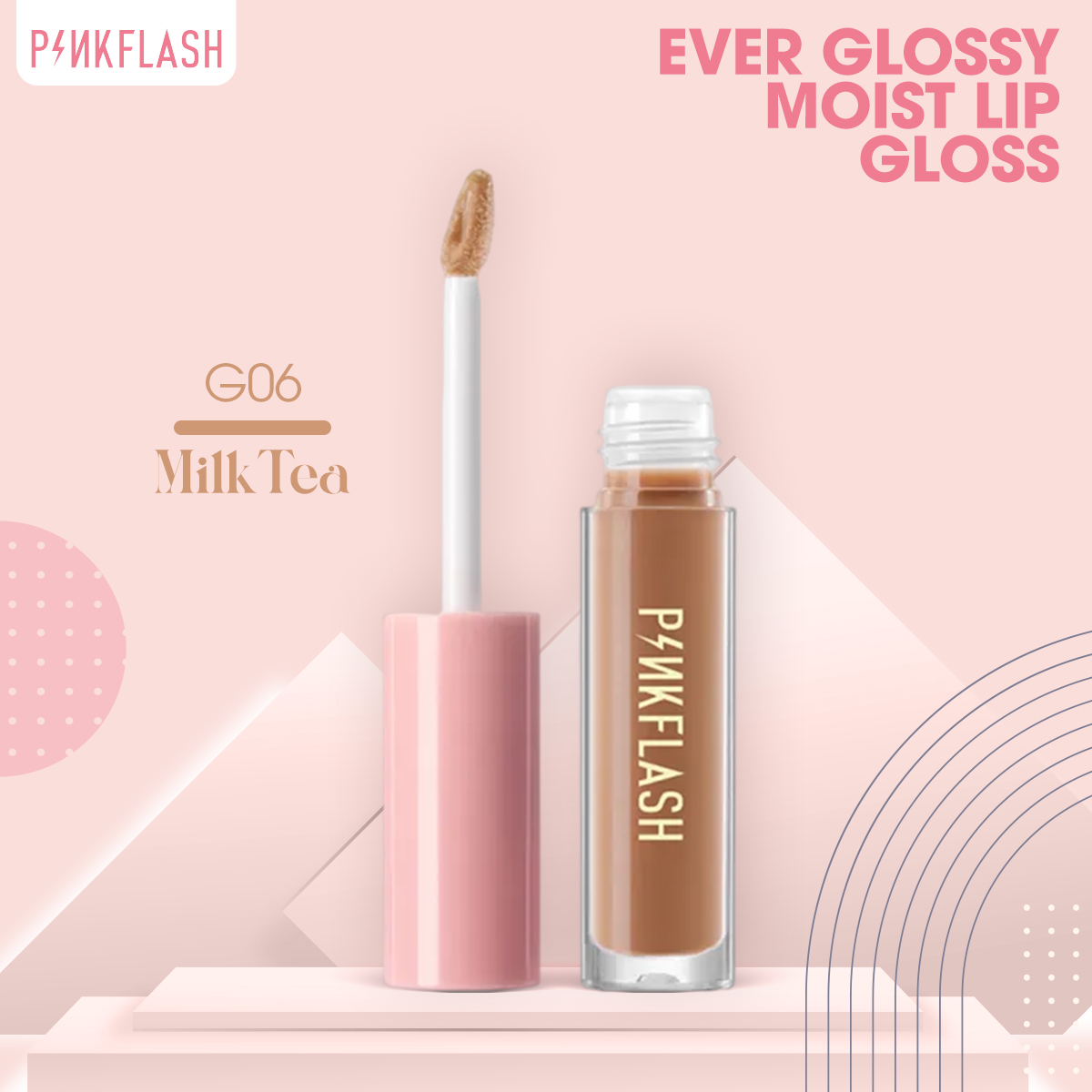 Picture of PinkFlash Lip Gloss #G06 Milk Tea (Nudee beige brown) Ever Glossy Moist Lip Gloss - 2.3g