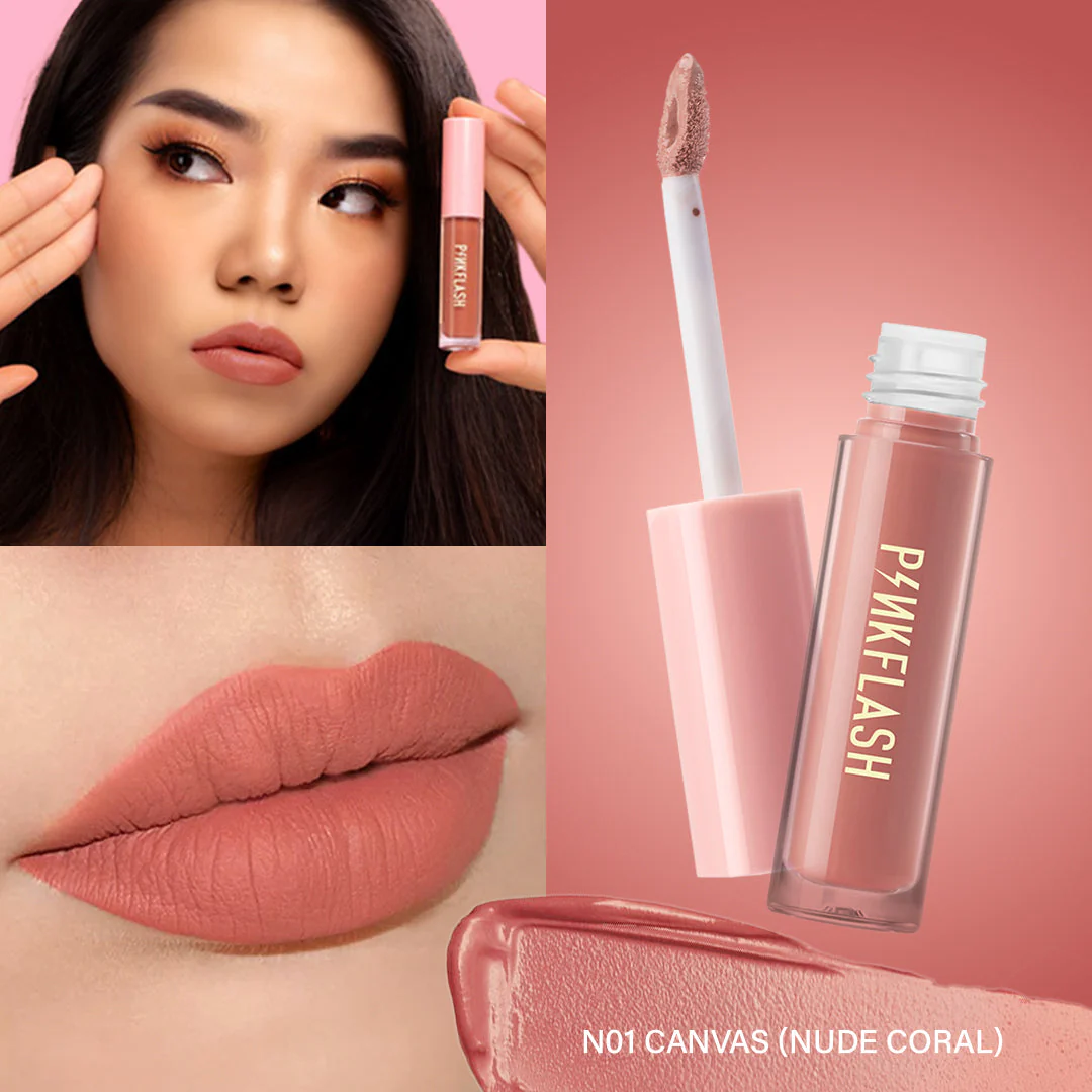 Picture of PinkFlash Lipstick #N01 Canvas (Nudee Coral) Melting Matte Waterproof Lipcream - 2.3g