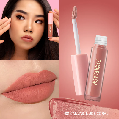 Picture of PinkFlash Lipstick #N01 Canvas (Nudee Coral) Melting Matte Waterproof Lipcream - 2.3g